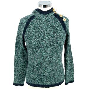 REI Hooded Button Neck Wool Blend Sweater Teal with Contrast Blue Size Small